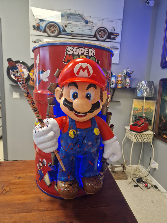 Table d’appoint super mario – Bidon métal custom 60L transformé en meuble design geek