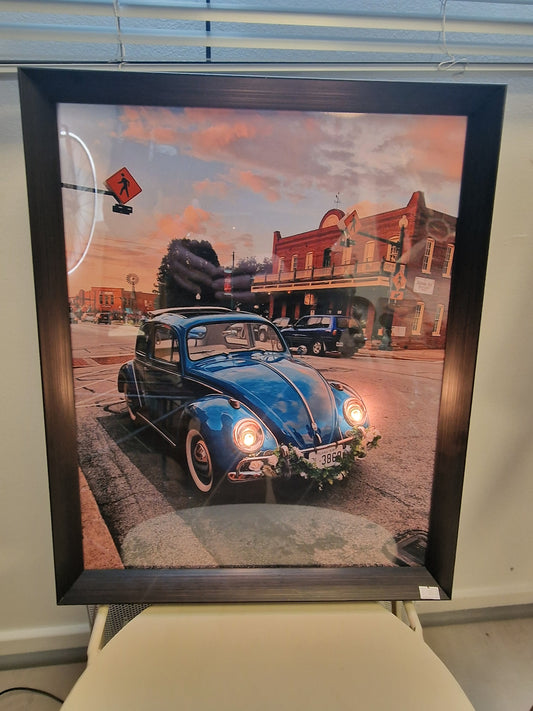 Cadre LED automobile "Volkswagen Coccinelle Vintage" – Décoration murale rétro & voiture classique artisanale | Vintagedison