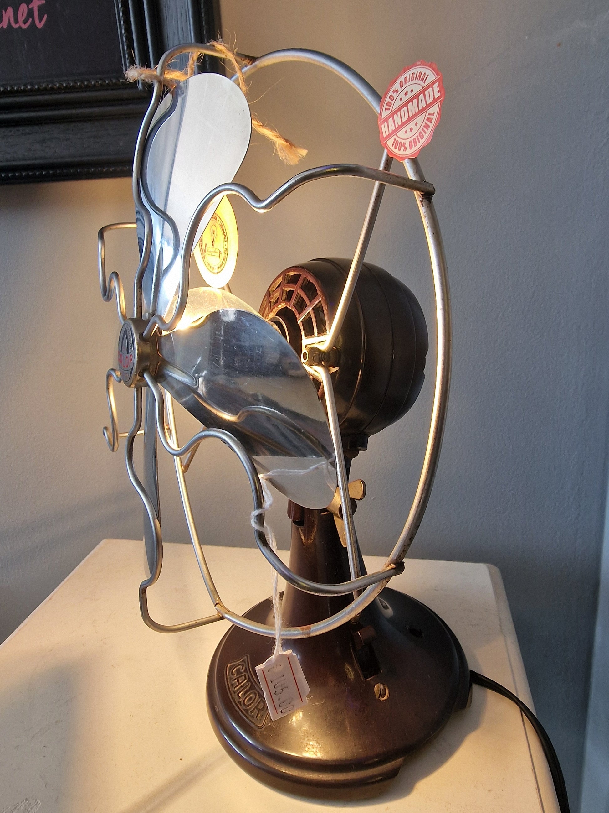 Lampe ancien ventilateur Calor – création vintage artisanale upcyclée Vintagedison