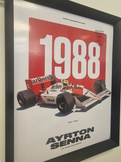 Cadre décoratif Ayrton Senna – McLaren Honda MP4/4 saison 1988 (Formats 40 × 50 cm et A3)