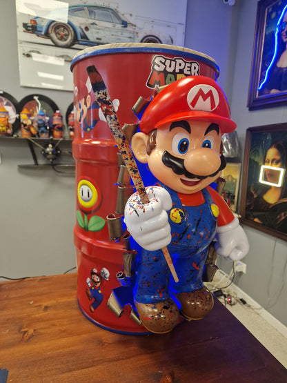 Table d’appoint super mario – Bidon métal custom 60L transformé en meuble design geek