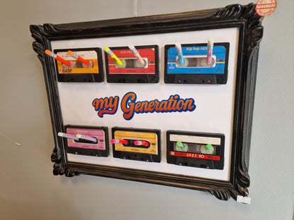 Cadre porte-clés rétro années 80 – “My Generation” avec  6 cassettes audio et crayon