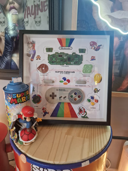Cadre Super Nintendo – Manette Super Famicom démontée | Décoration Gaming Rétro