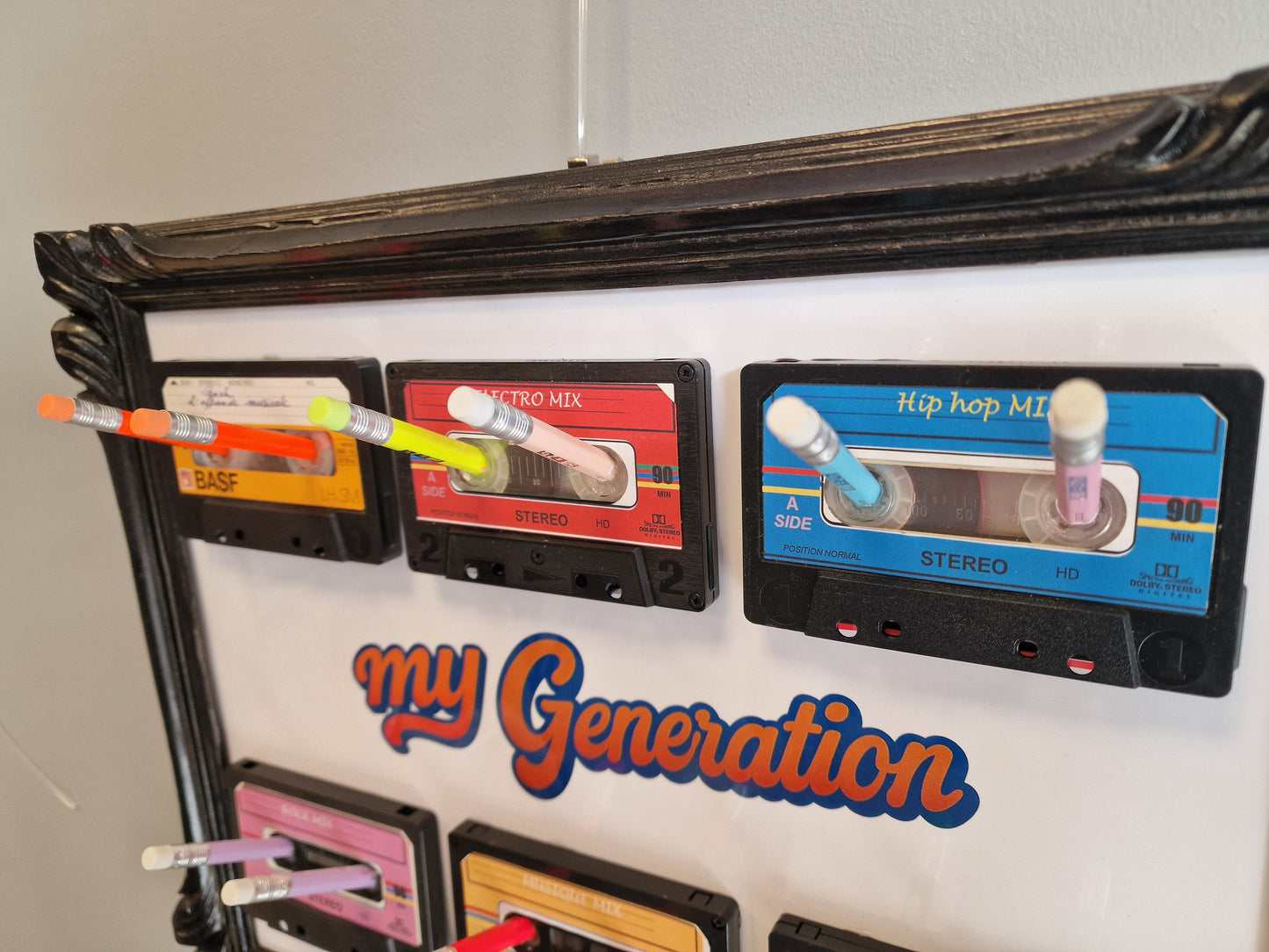 Cadre porte-clés rétro années 80 – “My Generation” avec  6 cassettes audio et crayon
