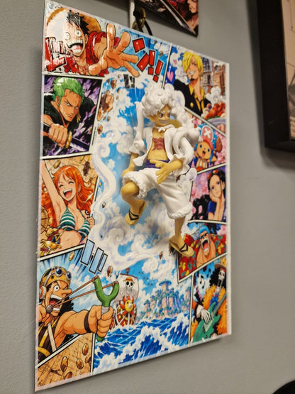 Vue de profil du tableau One Piece révélant la profondeur de la figurine 3D