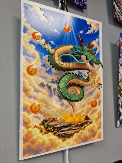 Détail et vue en perspective du tableau Shenron 3D fond en relief