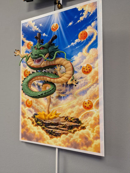 Détail et vue en perspective du tableau Shenron 3D fond en relief